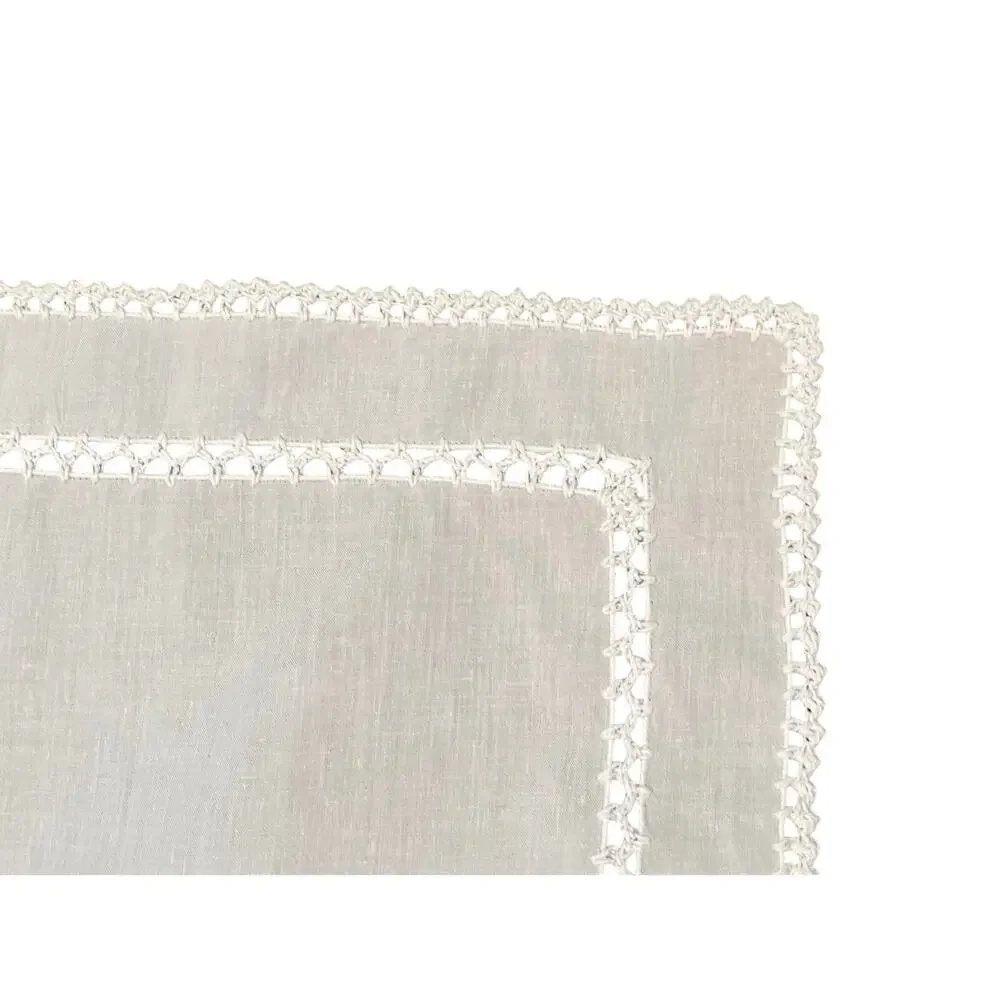 Vintage White Cotton Embroidered Placemats, Set of 7